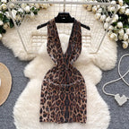 Deep V-neck Leopard Dress - Piña Colada
