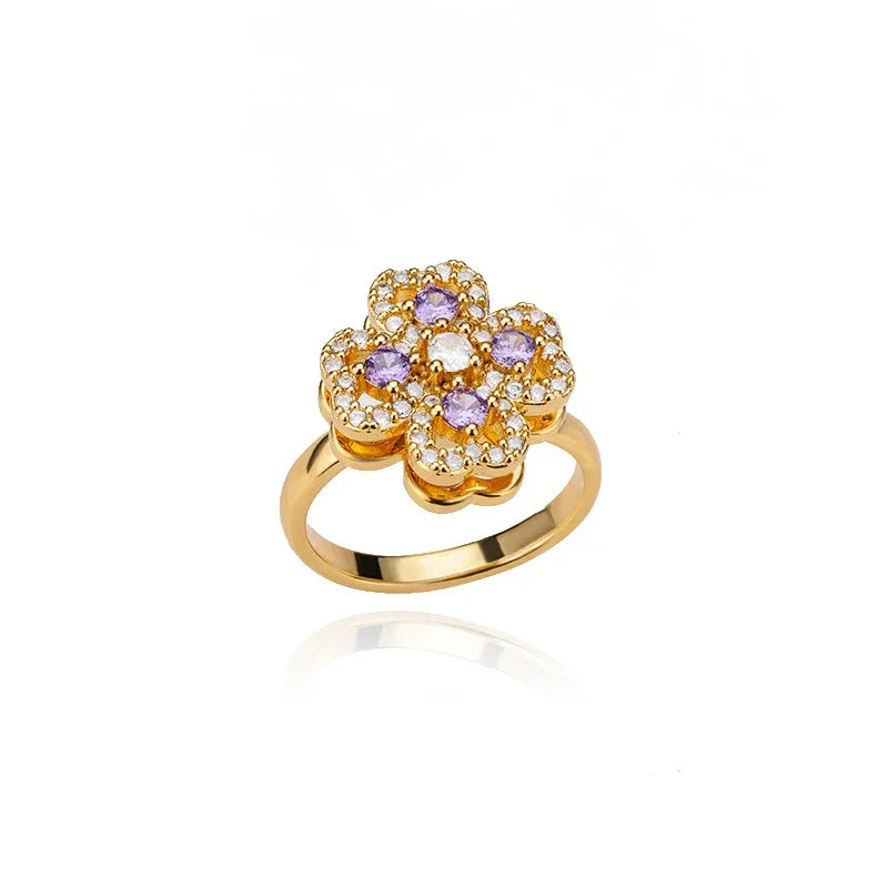 Spinner Zircon Heart Four Leaf Clover Rings - Piña Colada