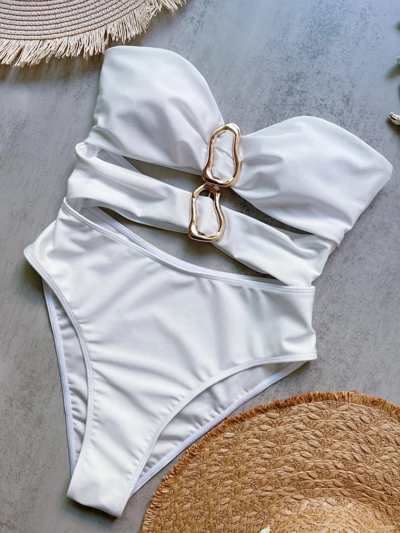Metal Rings Cut Out Swimwear - Piña Colada
