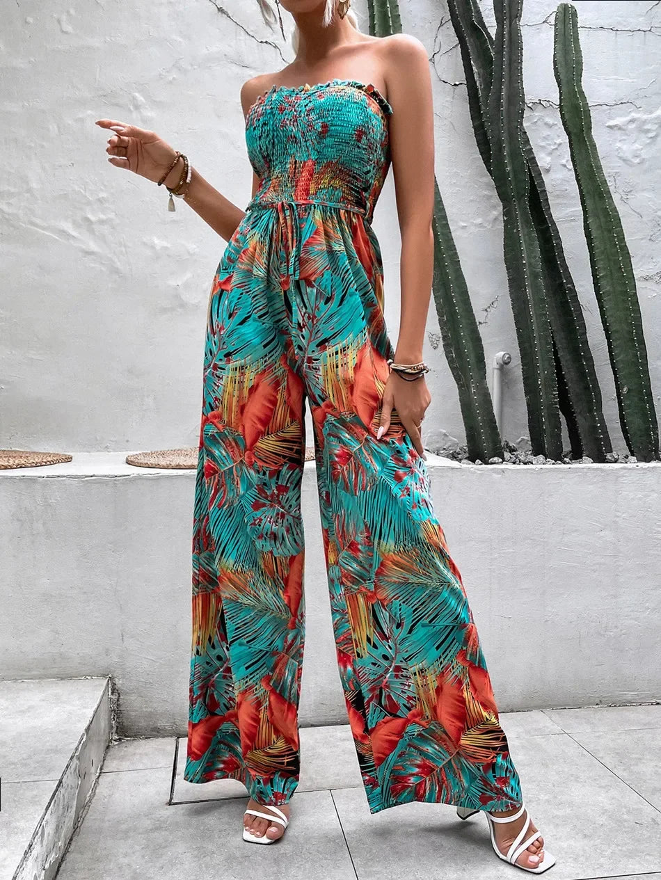 Summer Boho Wide Leg Printed Loose - Piña Colada