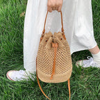 Braided Straw Bucket Bag - Piña Colada