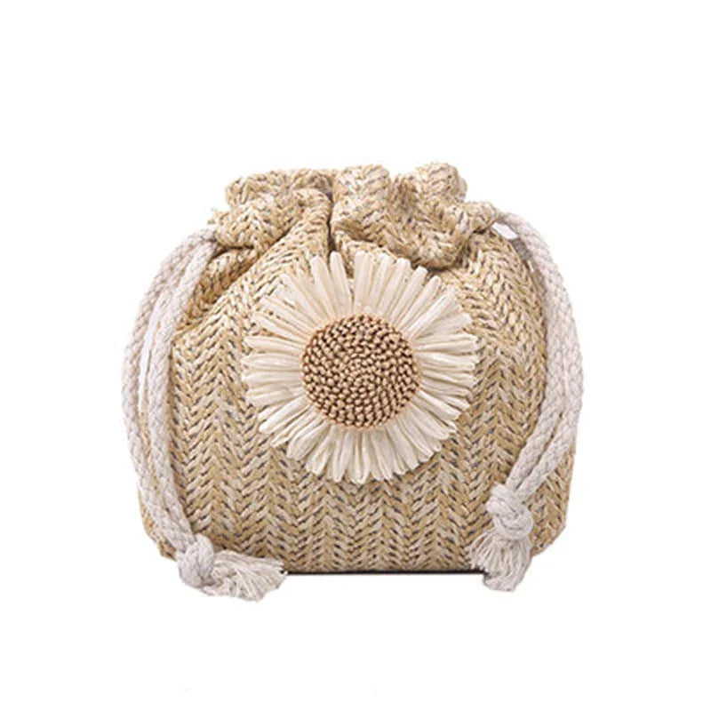 Straw Bag Handbag Knit Flower - Piña Colada