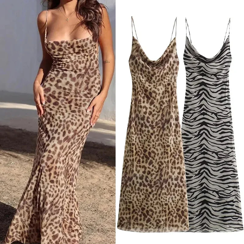 Leopard Print Tulle Slip Dress