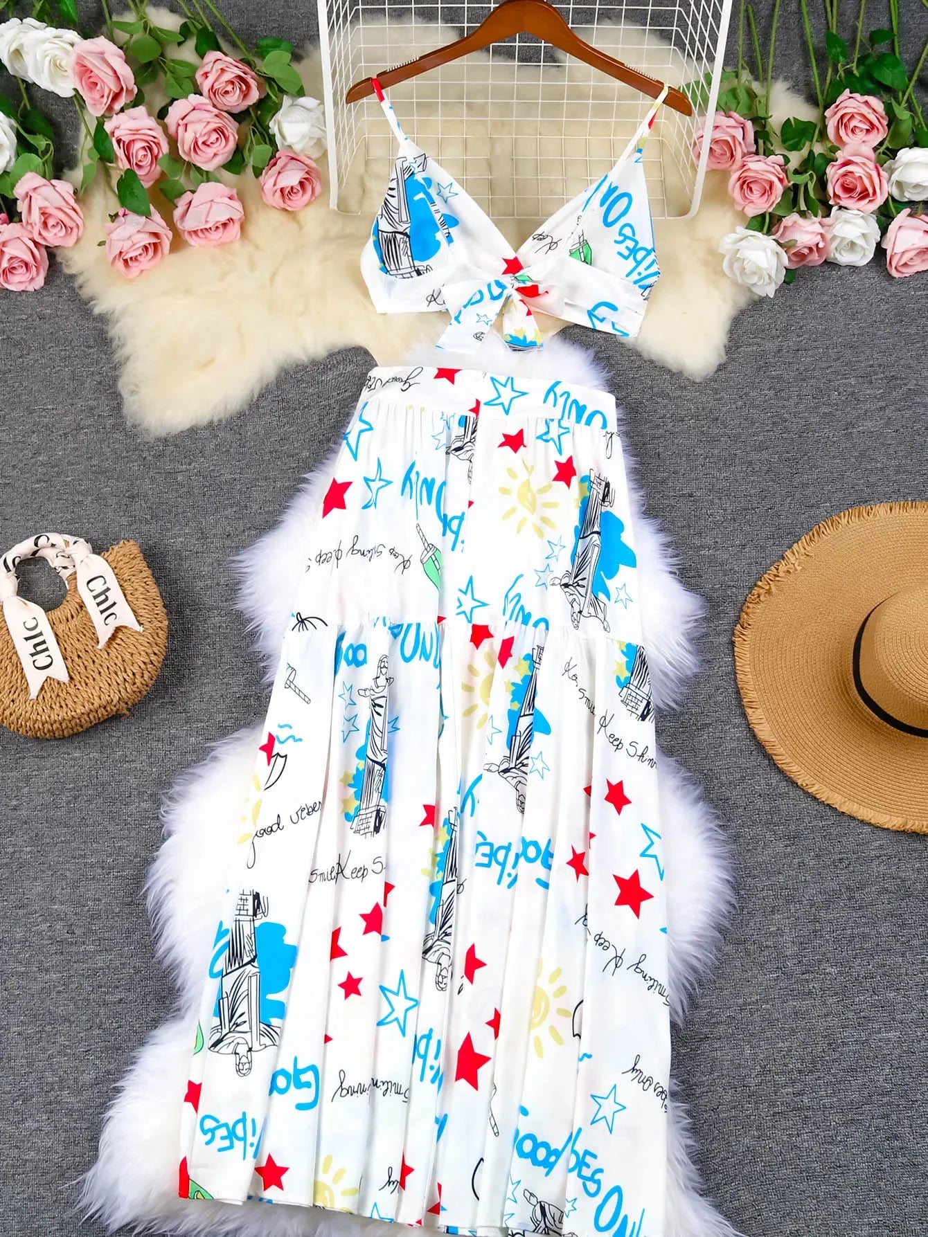 Draped Print V-Neck Maxi Dress – Beachwear Edition - Piña Colada
