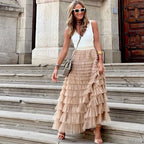 Long Skirt Tulle High Waist Pleated - Piña Colada