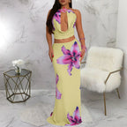 Floral Crop Top & Bodycon Skirt Set - Piña Colada