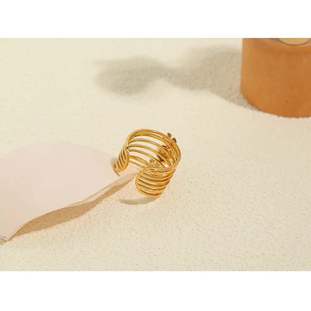 Gold Plated Pearl Aesthetic Wide Ring - Piña Colada