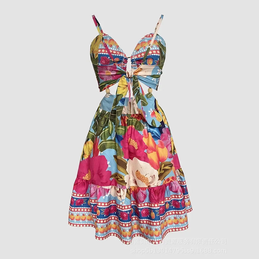 Tropical Print Bodycon Dress - Piña Colada