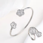 Lucky Stainless Steel Five Leaf Flower Bangle Ring - Piña Colada