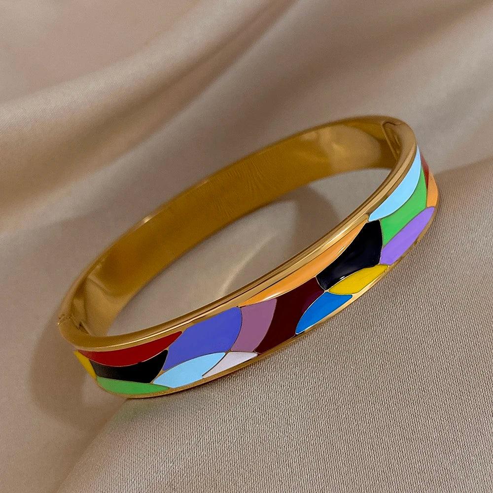 Geometric Pattern Cuff Bracelet - Piña Colada