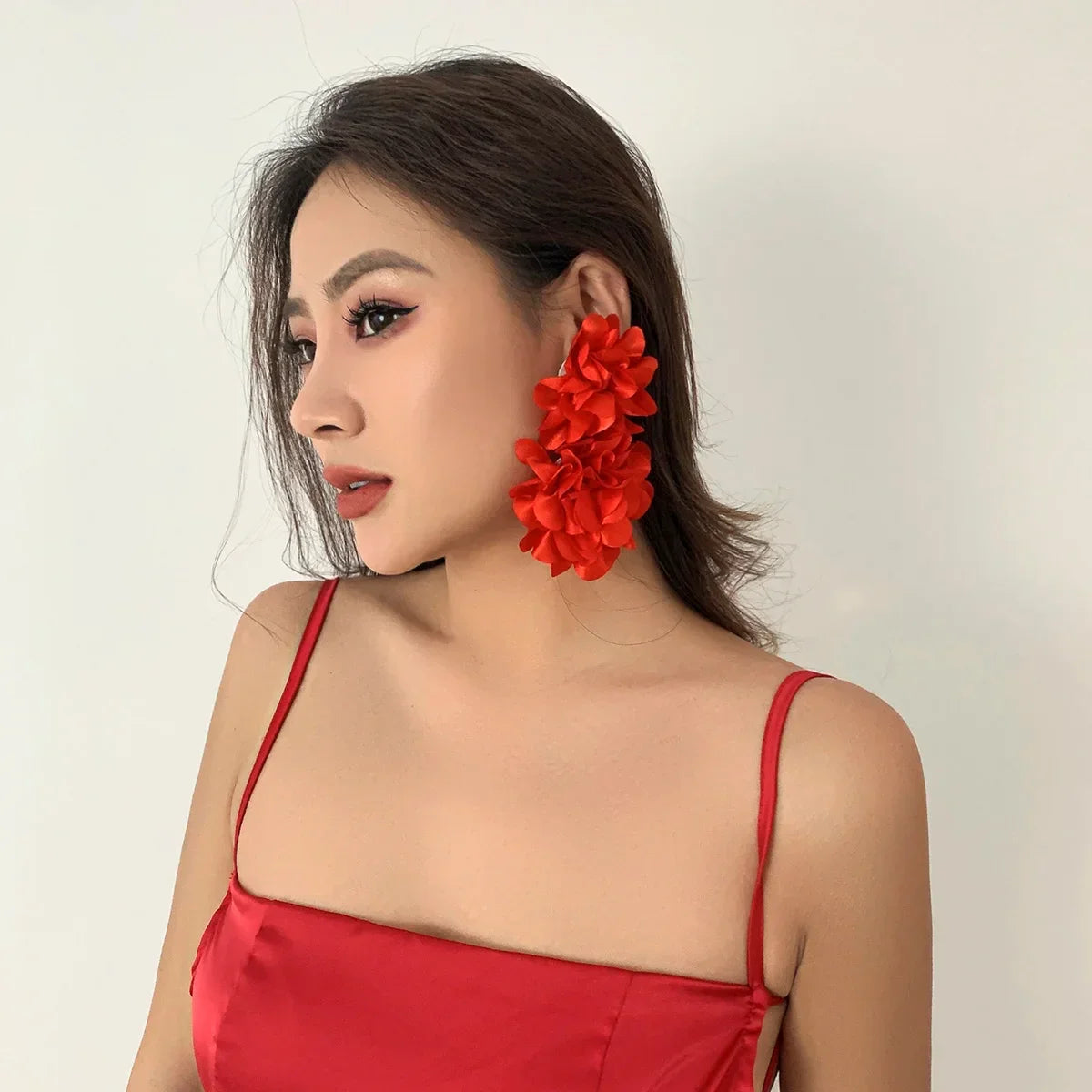 Red Big Flower Drop Earrings - Piña Colada