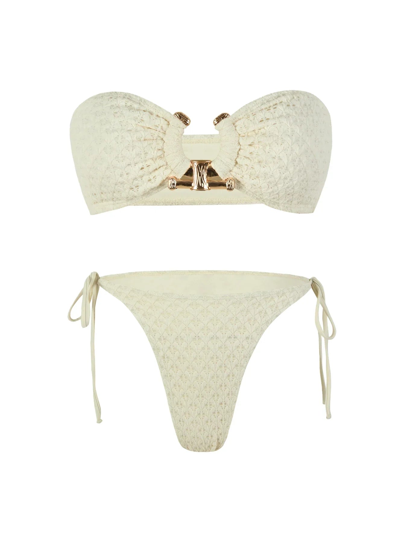 Solid Ring Detail Bikini Set - Piña Colada