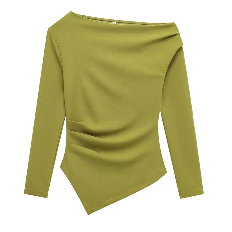 Asymmetrical Square Neck Crop Blouse – Streetwear Chic - Piña Colada