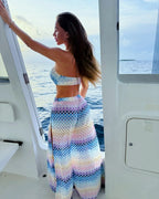 Printed Tube Top & Mesh Halter Pants Set - Piña Colada