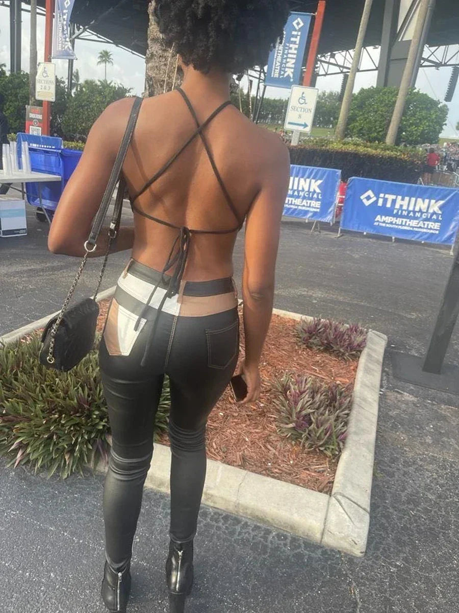 Backless Criss-Cross Ribbed Knit Crop Top – Sexy Slim Fit Halter Style - Piña Colada