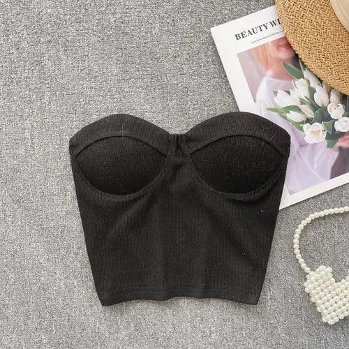 Strapless Summer Casual Crop Tops with Built In Bras - Piña Colada