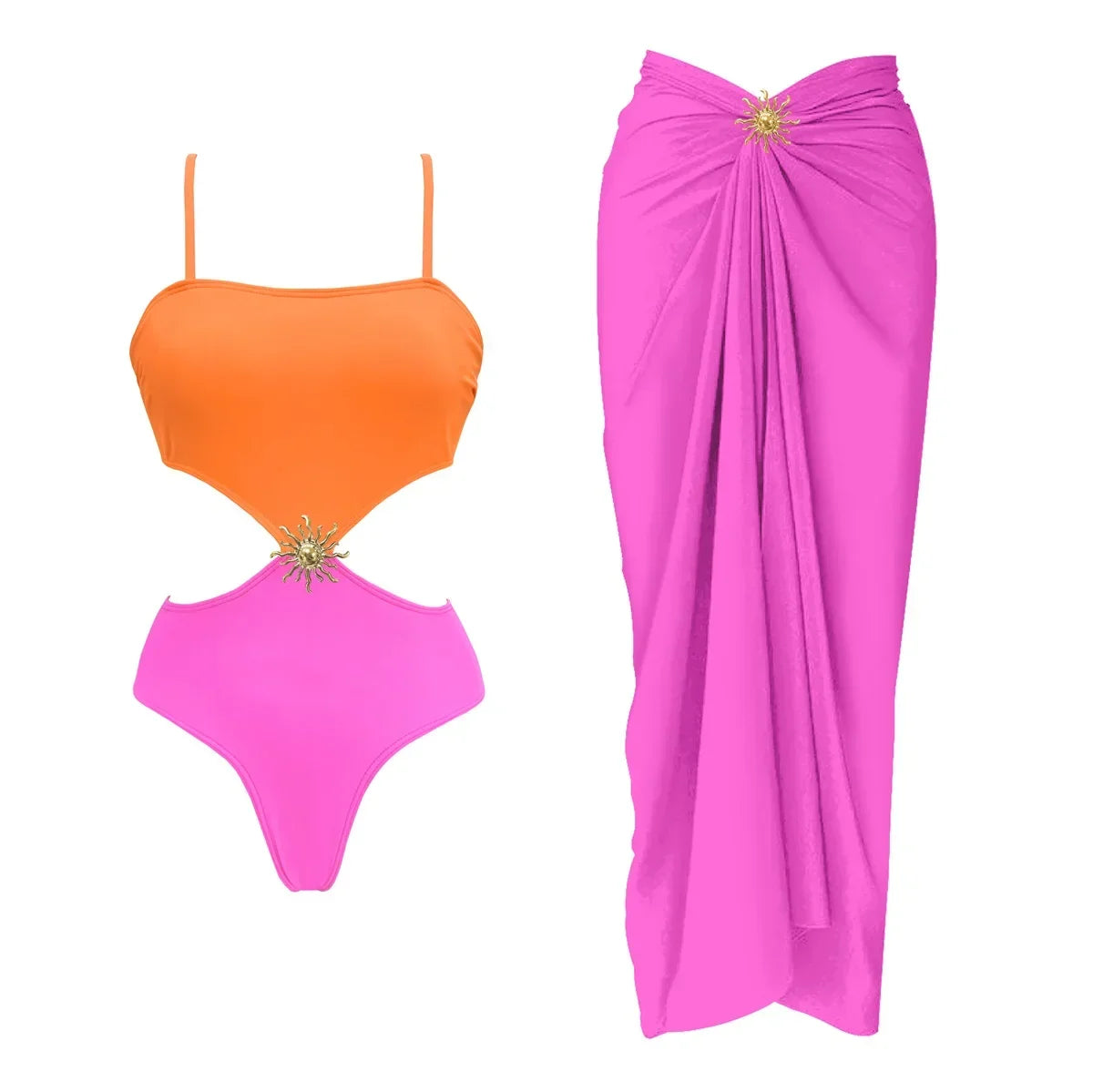 2Pcs One Shoulder Swimsuit - Piña Colada