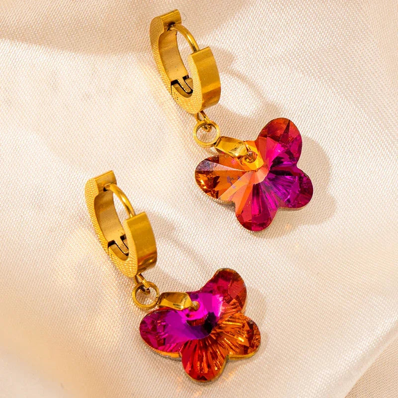 Colorful Crystal Star & Palm Drop Earrings - Piña Colada