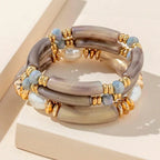 3-Piece Vintage Resin Bangle Bracelet Set - Piña Colada