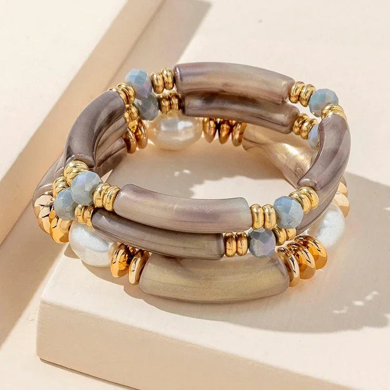 3-Piece Vintage Resin Bangle Bracelet Set - Piña Colada
