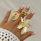Unique Exaggerated Large Petal Flower Rings - Piña Colada