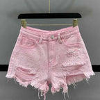 High Waist Polka Dot Denim Shorts - Piña Colada