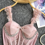 Tank Top Diamond Lace Mesh - Piña Colada