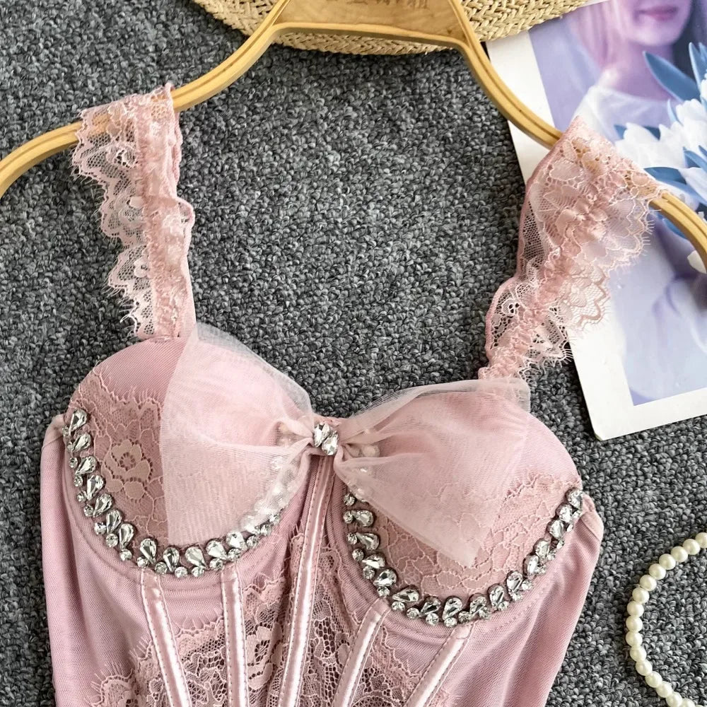 Tank Top Diamond Lace Mesh - Piña Colada