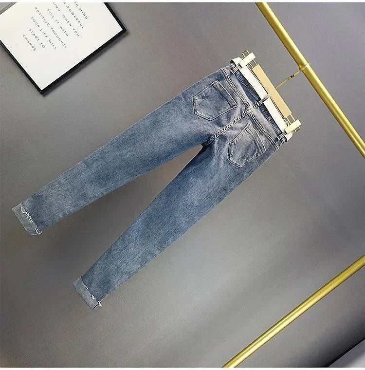 European Sequin High-Waist Skinny Jeans - Piña Colada