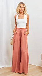 Loose Casual Wide Leg Pants - Piña Colada