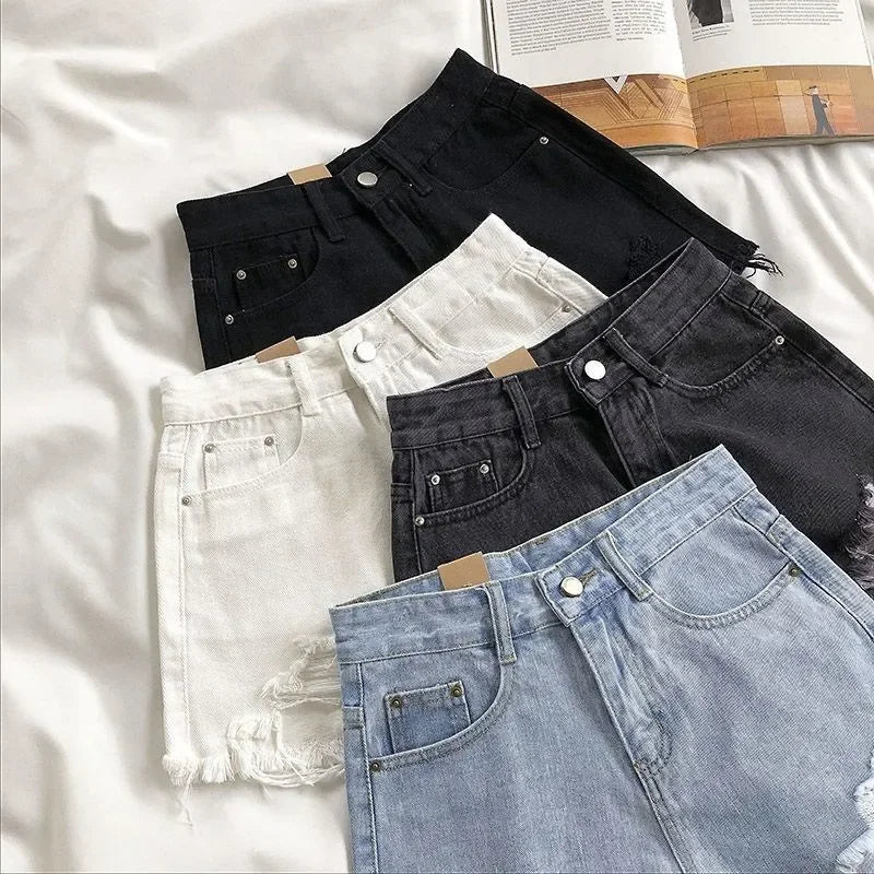 Denim Shorts High Waist Ripped - Piña Colada