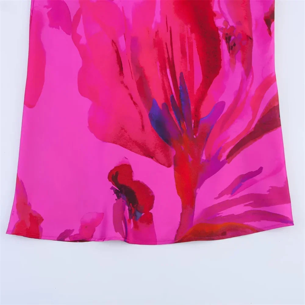 Printed Backless Midi Dress – Sleeveless V-Neck - Piña Colada