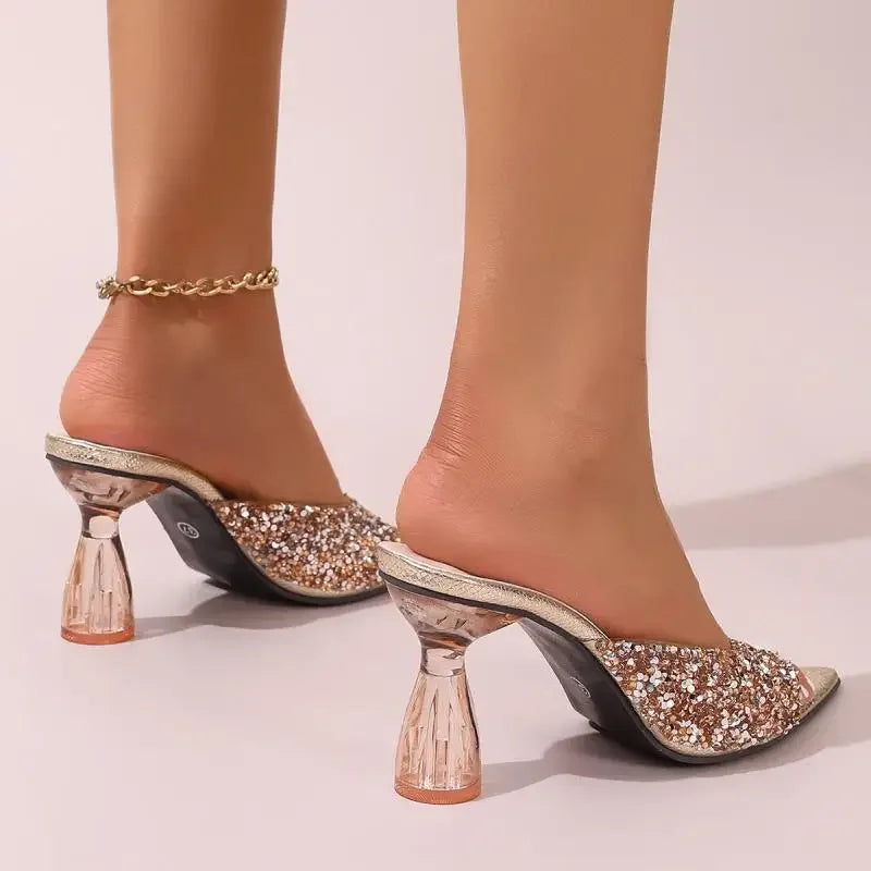 Crystal High Heels Sandals - Piña Colada