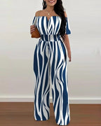 Print Wide Leg Jumpsuits Off-shoulder - Piña Colada