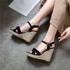Velvet Wedge Sandals – Ultra High Platform Summer Heels - Piña Colada