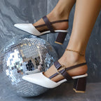 Elegant Pointed Toe Chunky Heel Sandals - Piña Colada