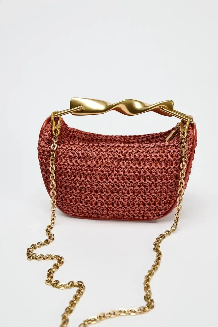 Summer Half-Moon Beach Straw Shoulder Bags Women's - Piña Colada