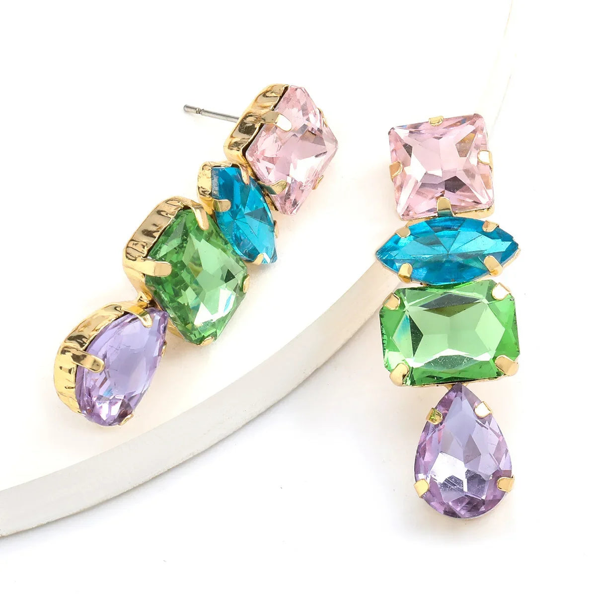 Rhinestone Water Drop Dangle Earrings - Piña Colada
