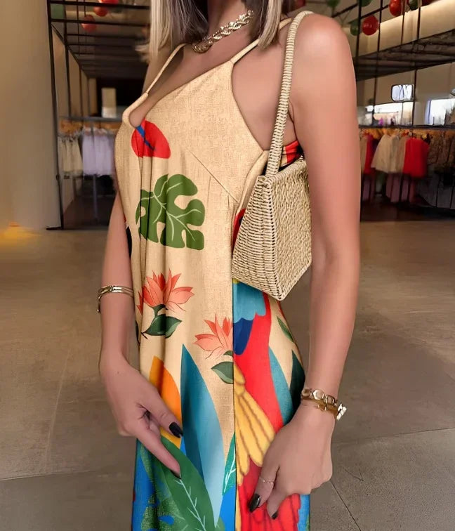 Jumpsuit Women Tropical Print V-Neck - Piña Colada