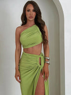 One-Shoulder Hollow Out Ankle-Length Bodycon Dress - Piña Colada