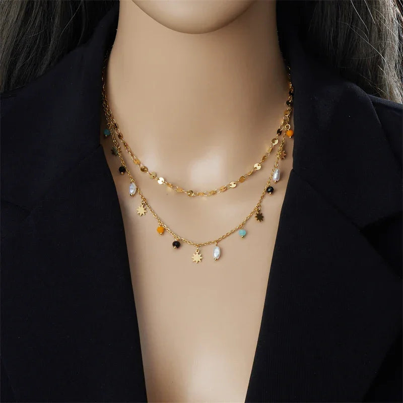 316L Stainless Steel Pearl Necklace - Piña Colada