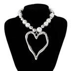 Heart Pendant Pearl Choker Necklace - Piña Colada
