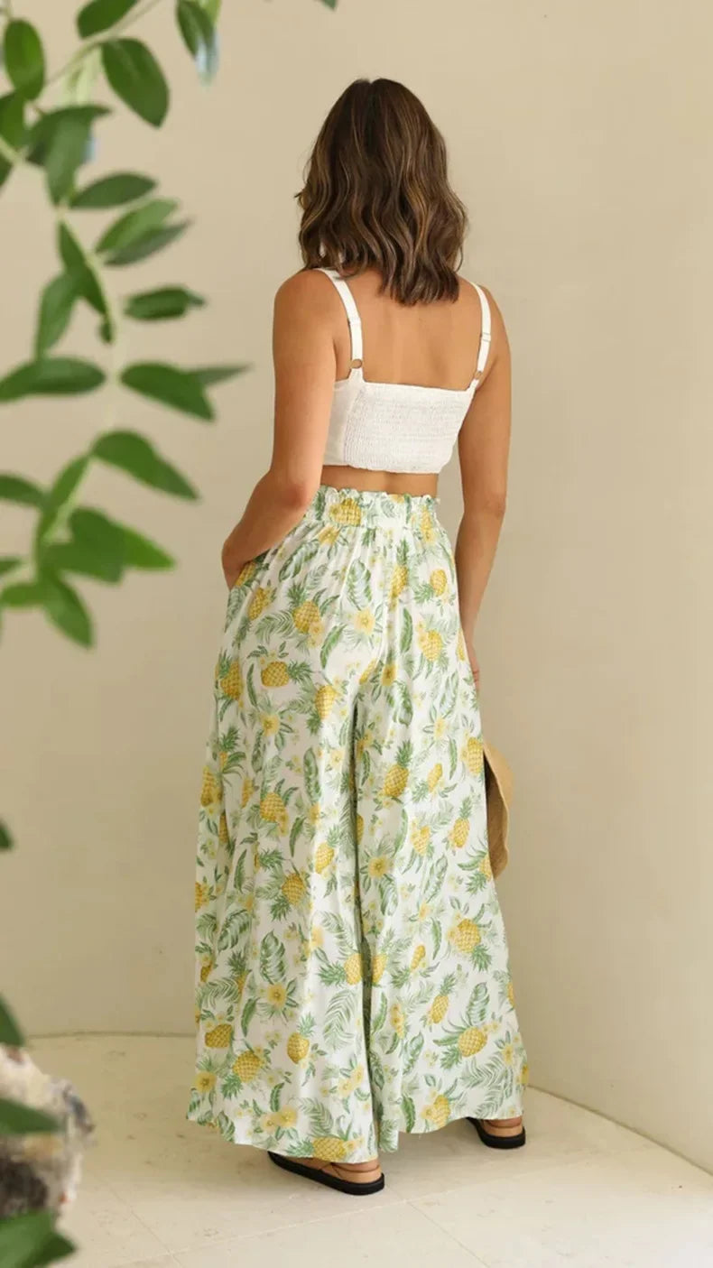 Loose Casual Wide Leg Pants - Piña Colada