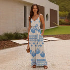 Woman Jumpsuits Elegant Summer Printed V Neck Sleeveless - Piña Colada