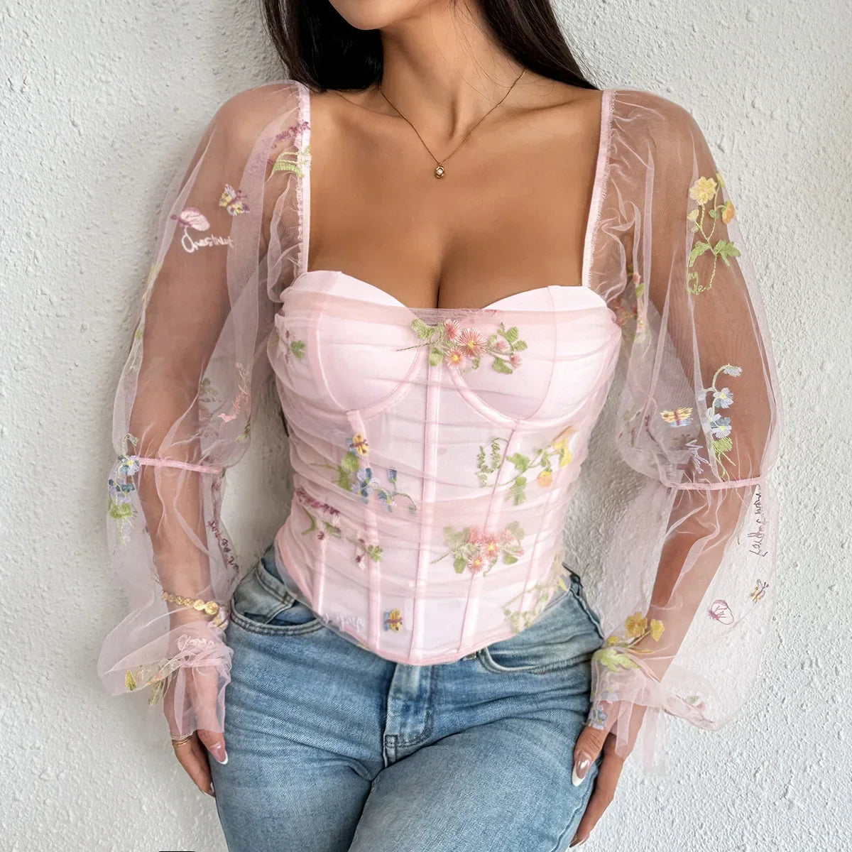 Valentine’s Embroidered Tank Top - Piña Colada