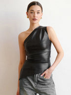 Asymmetrical Skew Neck Sleeveless Top
