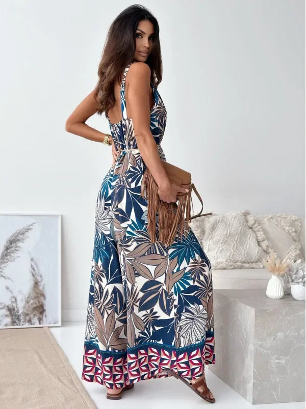Elegan V-neck High Waist Jumpsuit - Piña Colada