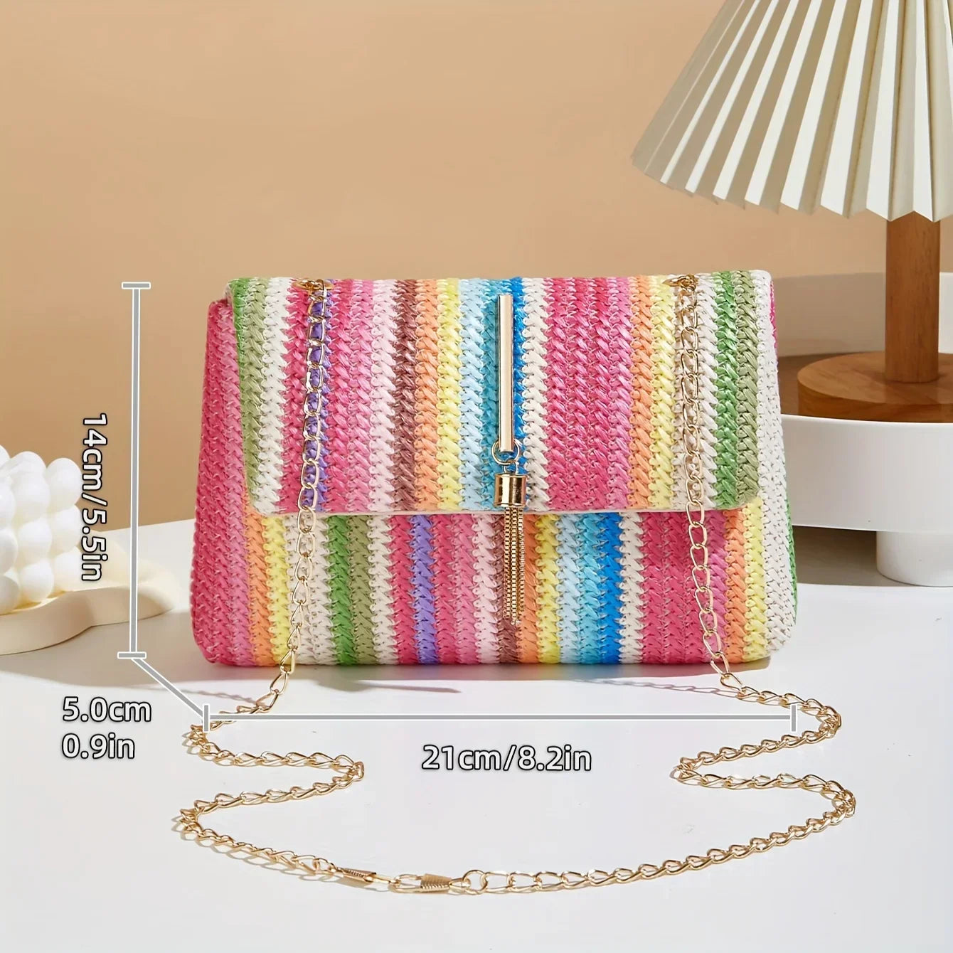 Chic Rainbow Stripe Straw Crossbody - Piña Colada