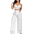 Hollow Crochet Detail Set – Casual Loose Fit Two-Piece - Piña Colada