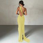 One Shoulder Backless Adjustable Scarf Maxi Dress - Piña Colada